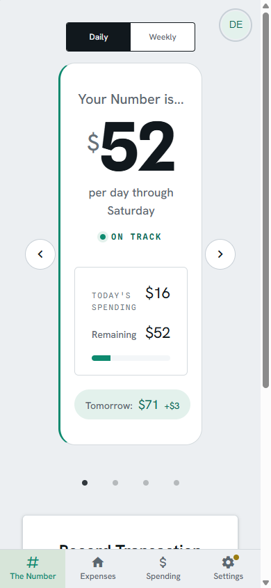 The Number — the daily spending gauge in the Daylit Instrument look